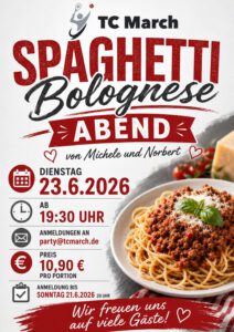 Mehr über den Artikel erfahren Bewirtung beim TC March nächsten Dienstag 23.06.26 19.30h 😋🍝