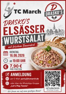 Mehr über den Artikel erfahren Bewirtung beim TC March nächsten Dienstag 16.06.26 19h😋🍴